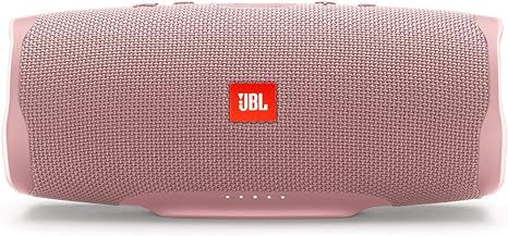 The JBL Charge 4 speakers in a pink color