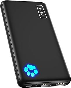 A image of a portable charger with a pawprint that glows blue in the top corner